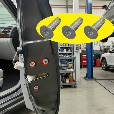 Three Pack Flat Head Door Latch Lock Mount Screw M6x18.5mm installed on Honda door for replacement.
