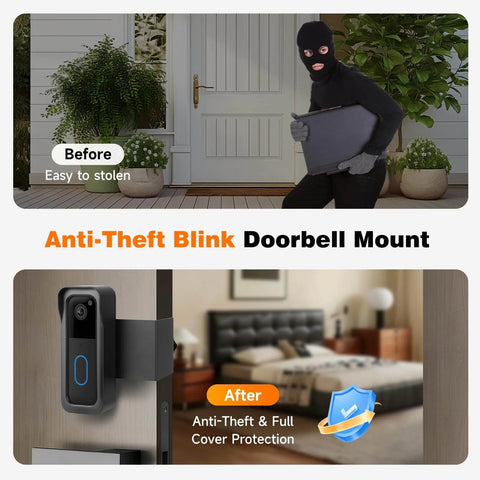 Anti Theft Metal Doorbell Mount With Rain Cover For Blink Video Doorbell Gen 1 And Gen 2 No Drilling No Block Sensor 360 Degree