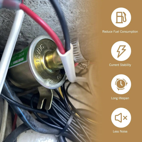 Installed 12V Heavy Duty Plunger Fuel Pump for Low Pressure Delivery, 3 to 5 PSI, High Flow Gas Pump, Durable Gold Finish