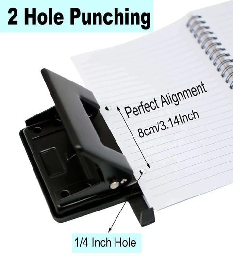 Two Hole Paper And Leather Puncher For Office And Home Use One Quarter Inch Circle Holes With Three Point One Four Inch Spacing
