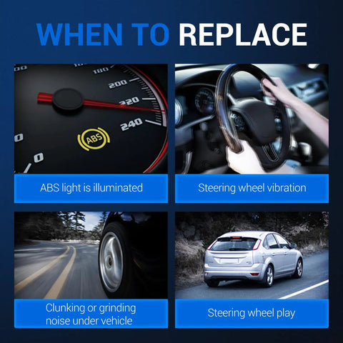 Image showing signs to replace rear wheel bearing: ABS light, steering wheel vibration, noise under vehicle, steering play.