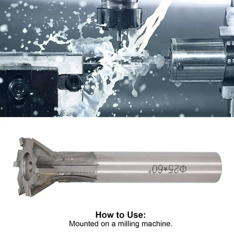 25Mm Dovetail Milling Cutter With 6 Flute Carbide End Mill 60 Degree Straight Shank For Ferrous And Nonferrous Metals Pro Grade Tool shown mounted on milling machine