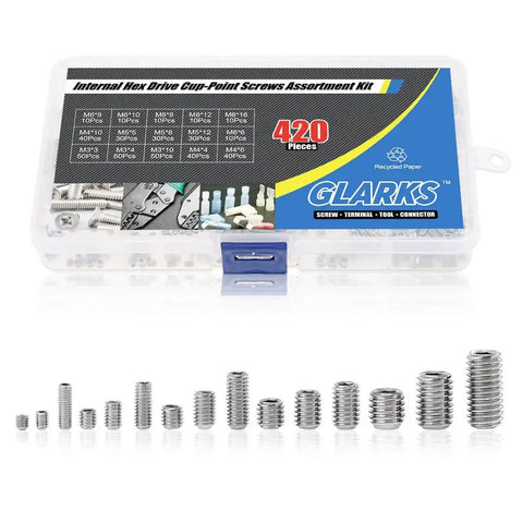 420 Piece M3 M4 M5 M6 M8 Allen Head Socket Set Screws Stainless Steel Internal Hex Drive Grub Screw Assortment Kit