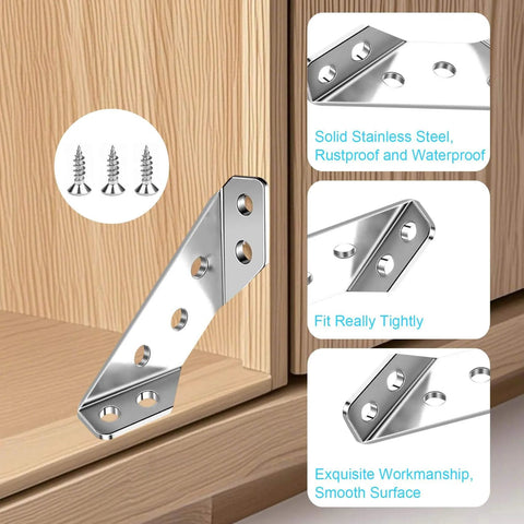 12-Pack Premium Stainless Steel Corner Brackets for Wood Frame, Universal Metal Hardware Corner Braces with Screws, Wooden Furniture Corner Connectors