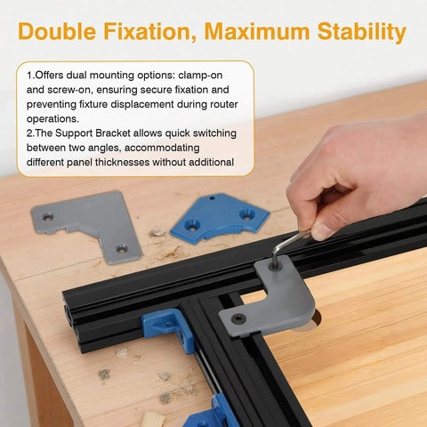 Adjustable Router Jig For Cutting Boards Up To 18 By 18 Inches shown with double fixation mount for stability in woodworking