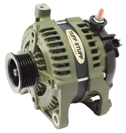 Beefed Up 250 Amp 12V External Regulator Alternator with six rib serpentine pulley in army green for Jeep Wrangler JK 2007-2011