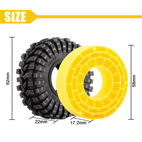 Silicone Rubber Inserts And S5 All Terrain Tires For 1/18 TRX4M And 1/24 SCX24 RC Crawler Upgrade with dimensions shown