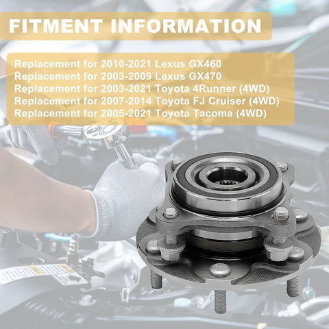 Beefy Front Wheel Hub And Bearing Assembly Pair For 4WD SUVs Fits 2003-2021 Toyota 4Runner, 2007-2014 FJ Cruiser.