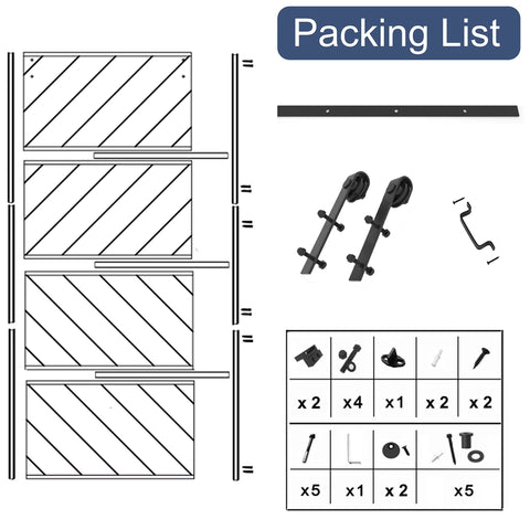 Sliding Barn Door 36 By 84 Inches With Pre Drilled Slab, Hardware Kit And Handle, MDF And PVC Surface, Waterproof Coating, No Painting Needed, Ready To Assemble, Black packing list with components.