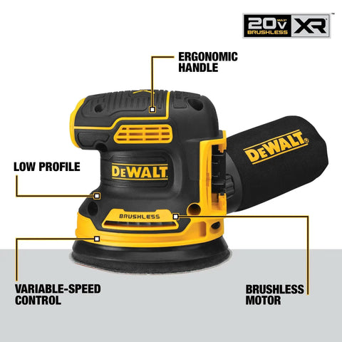 20V Max Brushless Orbital Sander Tool Only with Variable Speed Control 8000 to 12000 OPM low profile body for close work