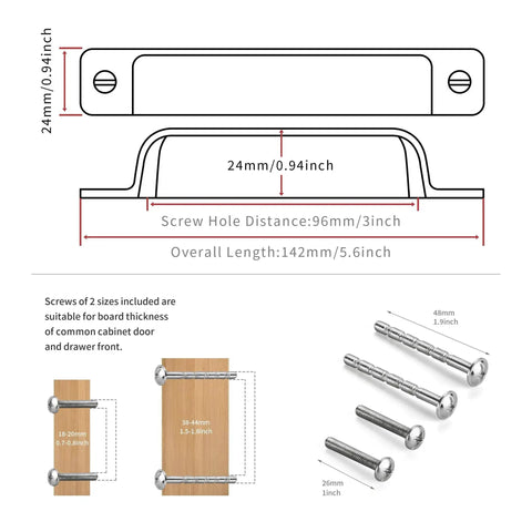 Dimensions and screw details for Antique Brass Cabinet Drawer Pulls 10 Pack Zinc Alloy Cup Pulls For Kitchen Cabinets And Dressers Center To Center Three And Three Quarters Inches Overall Length Five Point Twenty Five Inches Width Seven Eighth Inch Easy Installation