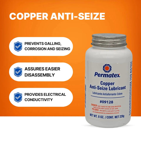 Copper Anti-Seize Lubricant 8 oz by Permatex Prevents Seizing, Corrosion And Galling In High Temp Conditions bottle.