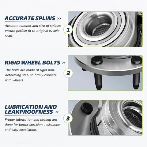 Close-up of front wheel bearing hub assembly for Jeep Cherokee 1999-2001 and Wrangler TJ 2000-2006, highlighting features.