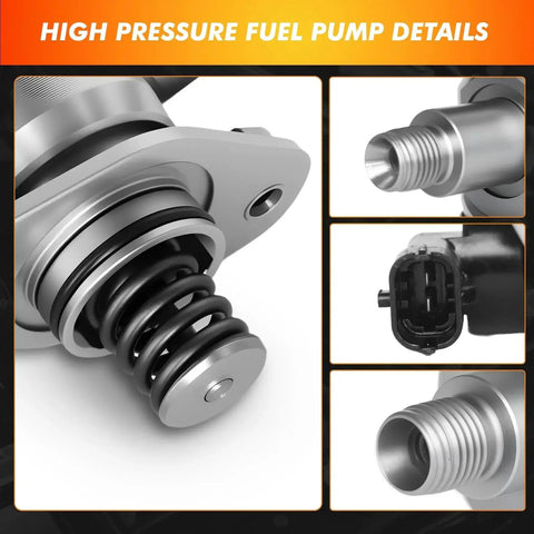 Close-up of Chevy High Pressure Fuel Pump 3.0L 3.6L Fitment For Camaro Equinox Impala showing parts and connections, OE 12633594.