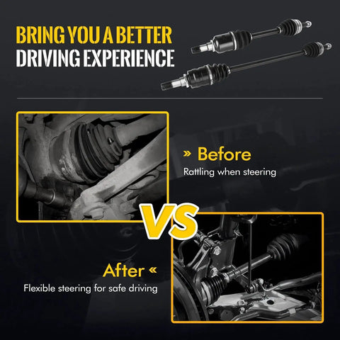 Comparison of CV Axle Shaft Assembly installation showing before and after effects on steering for Dodge Ram 1500 Front 4WD 2002 2010 and 2011