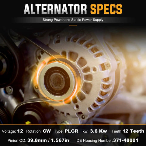 Close-up of Alternator Replacement Compatible With 2011 2012 2013 2014 F-150 5.0L 12V 3.6kW Plug And Play, CW Rotation, 12 Teeth.