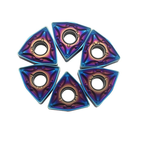 Six triangular WNMG carbide inserts from Right Cutting Three Quarters Inch CNC Lathe Carbide Excircle Indexable Turning Tool Holder Set