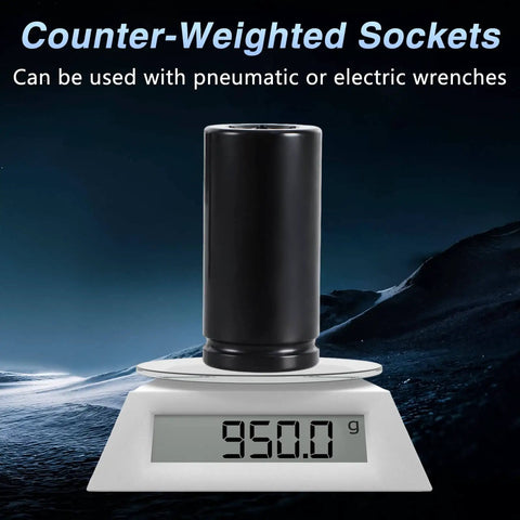 24mm Harmonic Balancer Socket One Half Inch Drive Heavy Duty Deep Well 6 Point Impact Socket on digital scale reading 950 grams