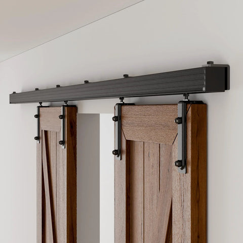 10 Foot Double Barn Door Hardware Kit Box Rail Wall Mount Exterior Beefy Heavy Duty Aluminum Track Supports Up To 330 Lbs