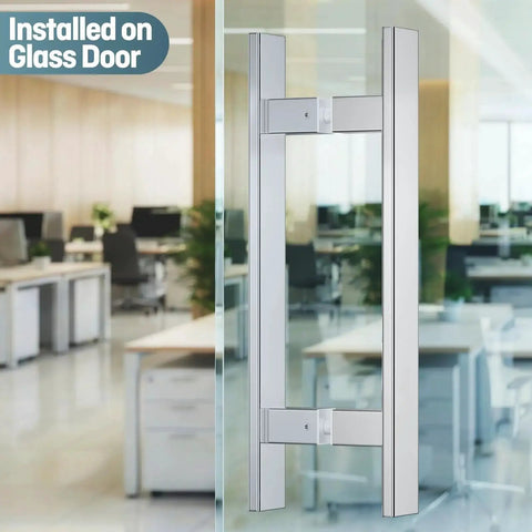 H Shaped 18 Inch Rectangle Push Pull Door Handle Back To Back 300mm Center To Center 304 Stainless Steel on glass door