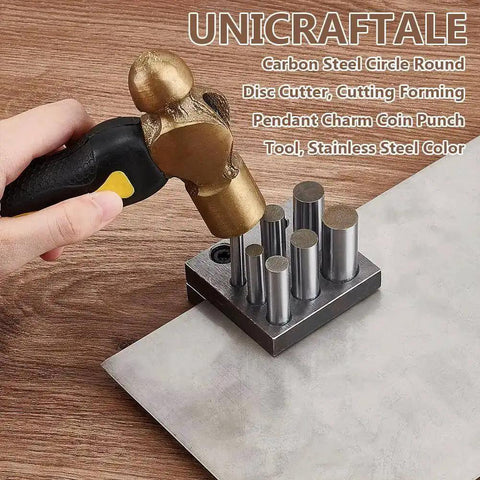 Heavy Duty Carbon Steel Disc Cutter Set For Jewelry Making Including Six Cutting Punches with hammer and metal sheet