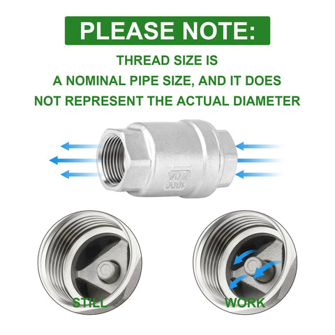 TAISHER 2-pack 1-inch female stainless steel check valve, backflow prevention, vertical orientation