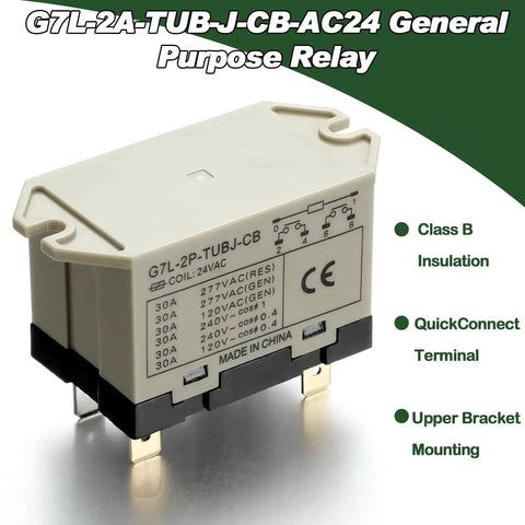 G7L-2A-TUB-J-CB-AC24 DPST Normally Open General Purpose Relay With Test Button, 24 VAC Coil, 71 mA Load, Class B Insulation