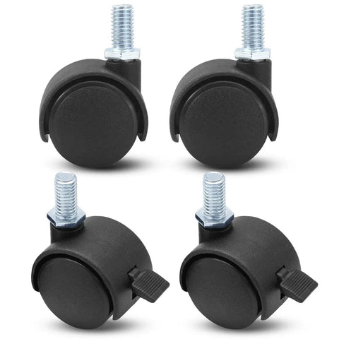 1 Inch Black Nylon Stem Casters Set Of 4, M8 Threaded Replacement Wheels, 360 Degree Swivel With 30mm Diameter, For Cart And Workbench