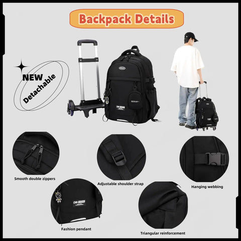 Rolling Backpack for Boys With Wheels Classic Trolley School Bag for Kids featuring detachable trolley and accessories