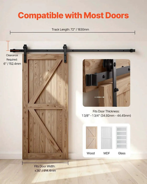 Heavy Duty Sliding Barn Door Hardware Kit Supports Up To 330 Lb, For Doors Up To 36 Inches Wide And 1.375 To 1.75 Inches Thick