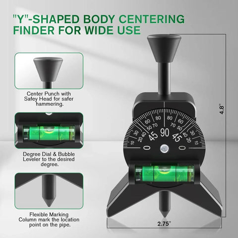 Pipe Center Finder With Magnetic Centering Head for Quick Accurate Pipe Diameter Measurements, Y shape, black, side view
