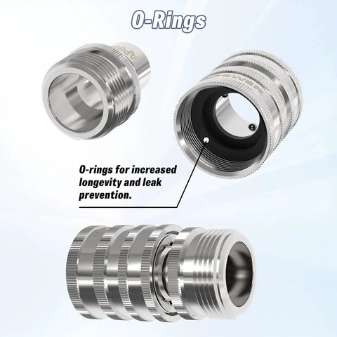Stainless Steel Quick Connect Kit For Pressure Washer M22 To Three Eighths Inch Quick Disconnect, featuring O-ring seals.