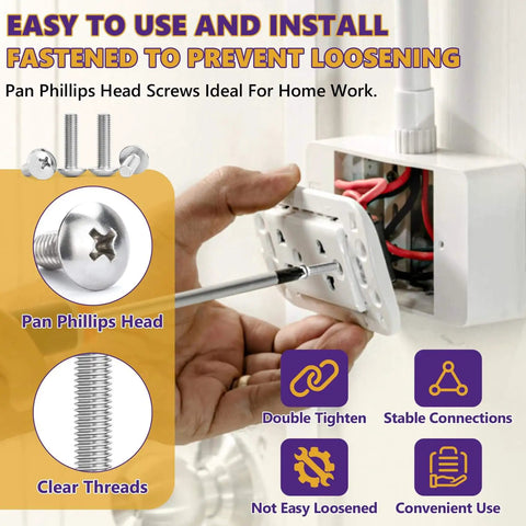 Installing 20 Pack 6-32 x 1 Inch Phillips Pan Head Stainless Steel Machine Screws 304 for electrical outlets and switch plates