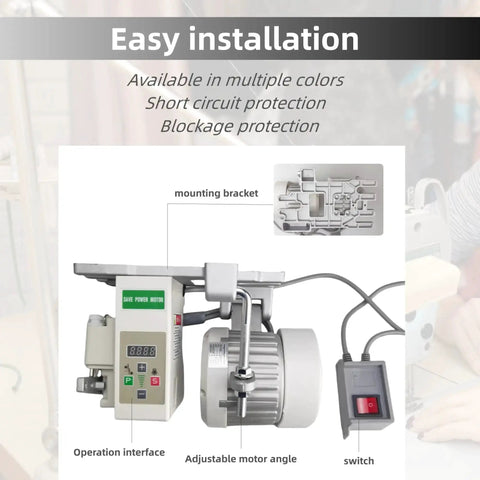 Easy installation of Industrial Brushless Sewing Machine Motor 110V 750W 1HP with control panel and mounting bracket