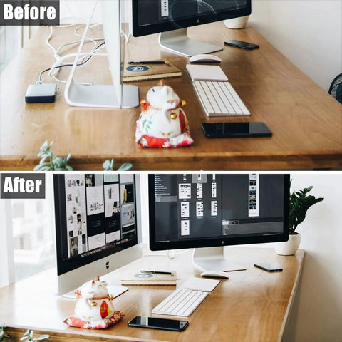 Before and after using 2 Pack Desk Grommet 2 Inch 50 Mm Hole Cover For Cables Black Desk Cord Hole Cover For Office And Home