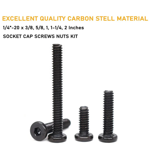 Grab This Handy Black 1/4-20 Hex Socket Cap Screw And Nut Kit For Furniture Repairs, Includes 50 Screws, 30 Nuts, Allen Key