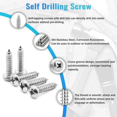 460Pcs Stainless Steel Wood Screws Kit With 18 Sizes Self Tapping Pan Head Screws For Wood Deck Drywall Concrete One Quarter Inch To Two Inch Assortment Set 304 Stainless Corrosion Resistant Heavy Duty