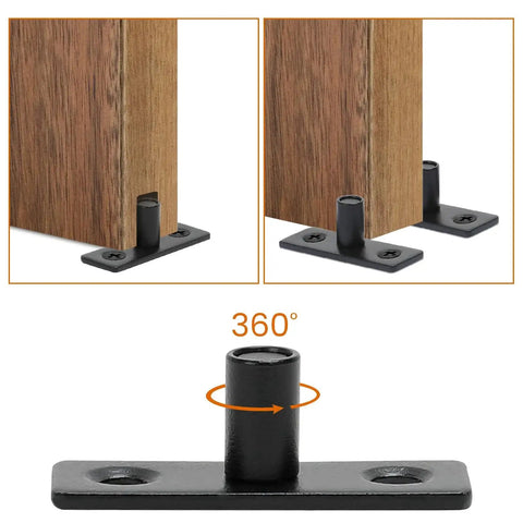 Bottom Mount Barn Door Floor Guide Two Pack T Shape Matte Black Roller Guides For Grooved Or Ungrooved Doors installed view