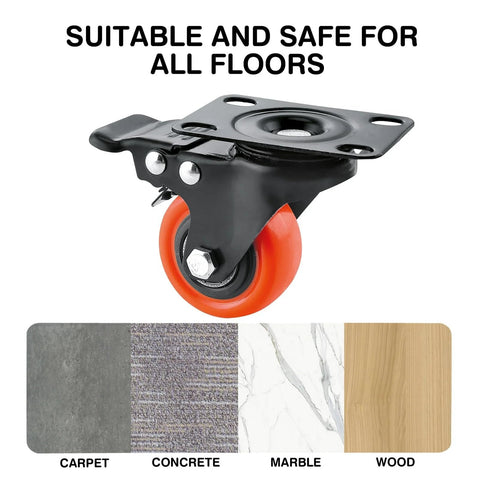 2 Inch Caster Wheels Set Of 4 With Brakes Heavy Duty Polyurethane Swivel Casters on different floor types