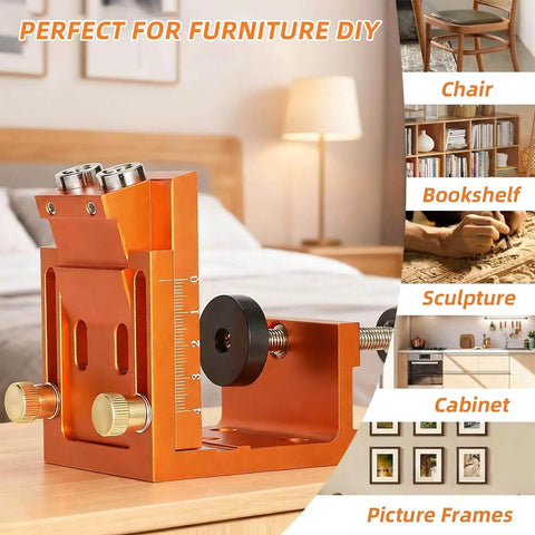 All In One Pocket Hole Jig Kit For Super Strong Hidden Joints With 15 Degree Adjustable Drill Guide on wooden table