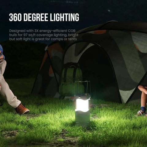 LED Camping Lantern 4 Pack Battery Powered Emergency Light 360 Degree Coverage illuminating campsite at night