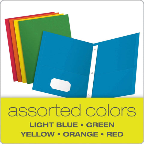 Two Pocket Folders With Fasteners In Assorted Colors For Letter Size 25 Per Box Built In Two Prong Fasteners To Hold Three Hole Punched Sheets Durable Textured Paper Your Go To Back To School Organizer