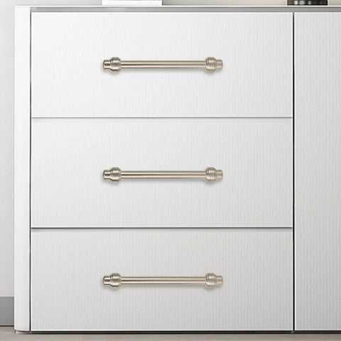 10 Pack 5 Inch Brushed Satin Nickel Cabinet Handles Zinc Alloy Heavy Duty Drawer Pulls installed on white dresser
