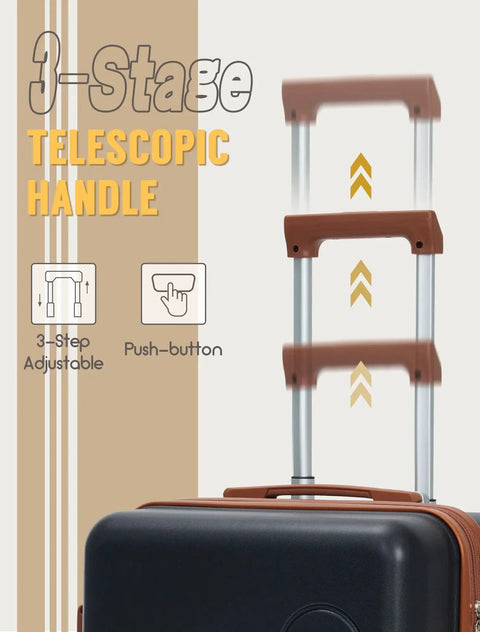 Five Piece Luggage Set With Wheels For Travel Including 20 Inch Carry On, 3-stage telescopic handle with push-button, ABS Hardshell