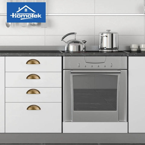 Kitchen with cabinets featuring 12 Pack Cup Pulls And Dresser Pulls In Brass Bronze Finish For Cabinets And Furniture, 3 Inch Hole Centers.