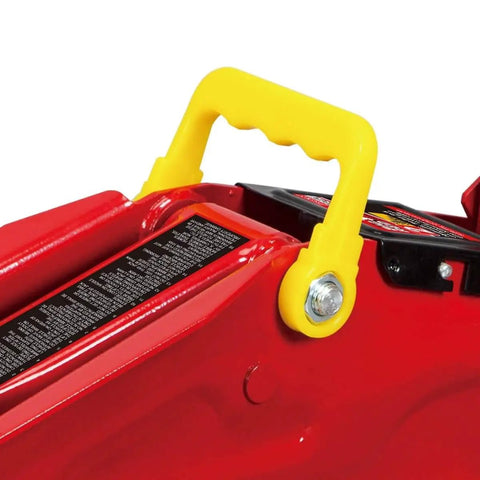 Close-up of handle on Heavy Duty Hydraulic Floor Jack 2 Ton Trolley Jack With 4000 Lb Capacity, Safety Overload System, red finish.