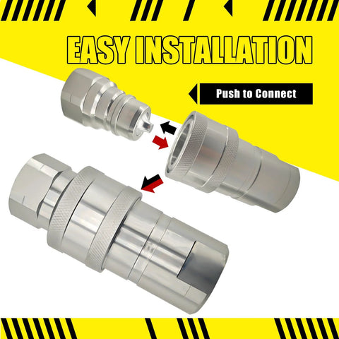Hydraulic quick-connect coupler set with 1'' NPT threads, carbon steel body, dust cap, disassembled components