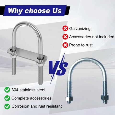 Comparison of Heavy Duty M8 U Bolts Set Of 4 1-3/4 Inch Wide 4-1/4 Inch Long Stainless 304 Grade with competing product.