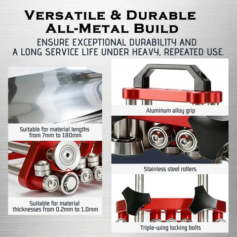Sheet Metal Bender With Dual Station Rollers For 0 To 100 Degrees, featuring durable all-metal build with aluminum grip and steel rollers.