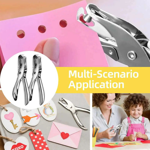 36 Pack One Quarter Inch Single Hole Punch Kit Made From Metal Handheld Craft Puncher shown punching pink paper with multi-scenario use
